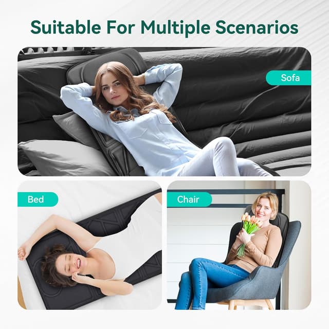 Detalle de Snailax Full Body Massage Mat with Heat (10 Motor Vibration) for Neck, Back, Shoulders & Calves