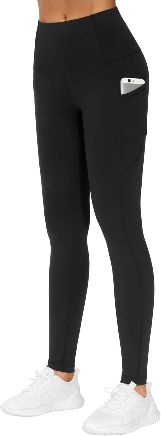Detalle de THE GYM PEOPLE Damen Sport-Leggings mit High Waist und Taschen – blickdichte Yogahose