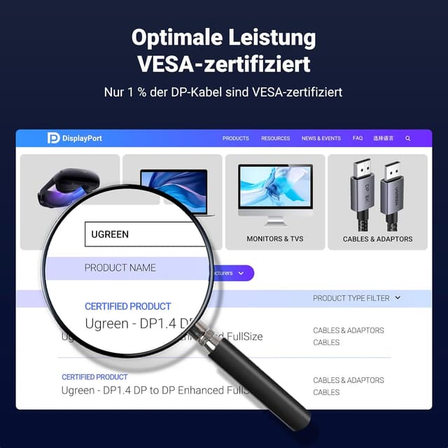 Detalle 2 de UGREEN 8K DisplayPort Kabel 3M 32,4 Gbps