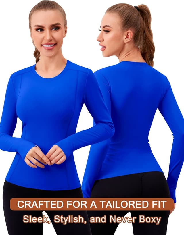 Detalle 2 de IECCP Women’s Thermal Sports Running Top (Long Sleeve Fleece Base Layer with Thumb Holes)