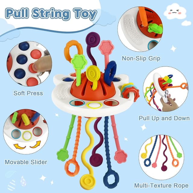 Detalle de EPOGG 6-in-1 Montessori Baby Toys Set (6–12 Months Up) with Pull String, Stacking Cups, Tissue Box & More
