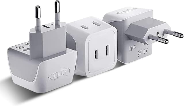 Detalle de Ceptics CT-9C European Travel Plug Adapter (USA to Type C Countries), Ultra-Compact Dual-Input Charger Adapter, White