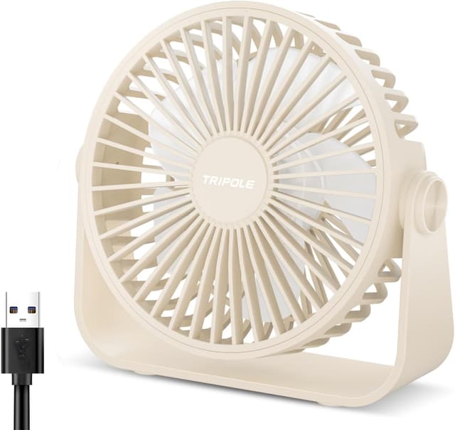 Detalle de TriPole USB Desk Fan – 3-Speed Adjustable Mini Table Fan with 360° Rotating Head (Beige)