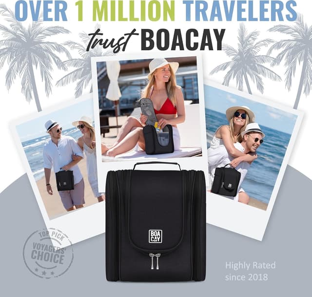 Detalle 2 de BOACAY Hanging Travel Toiletry Bag (Women & Men) with Metal Hook, Waterproof Shower Organiser