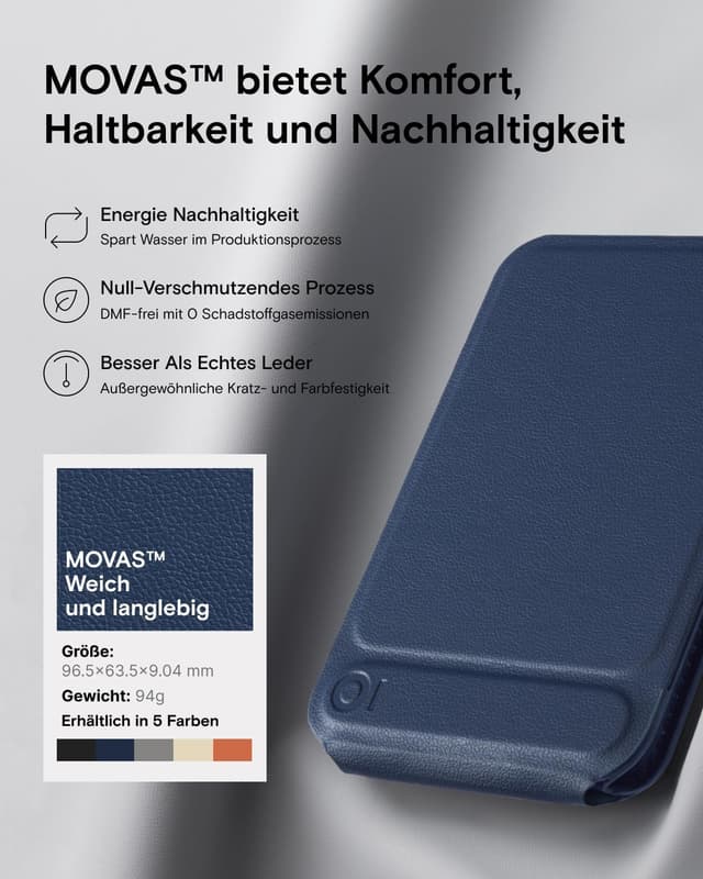 Detalle 2 de MOFT Handy Stativ für Smartphone „MOVAS Vegan-Leder“ (3-in-1) – ultradünn, tragbar und mit Kartenhalter, Marine Blau