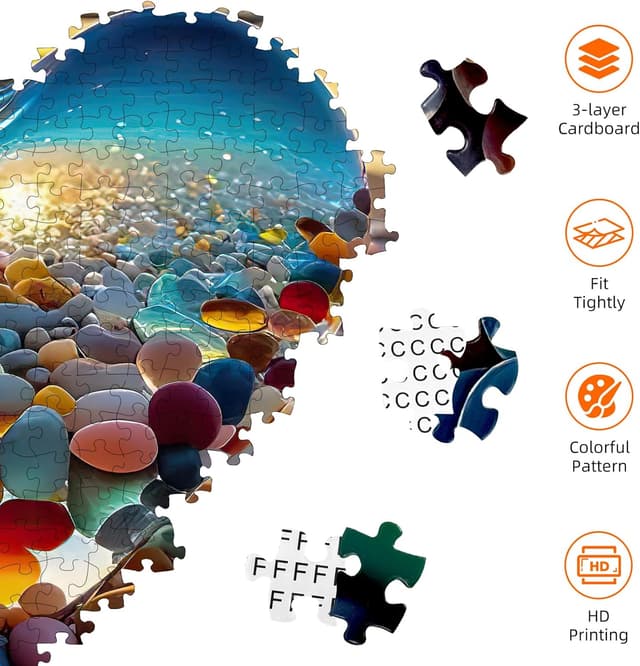 Detalle de Jozutoyz Puzzle 1000 Teile: Herz mit Kieselsteinen & Strandmotiv für Erwachsene