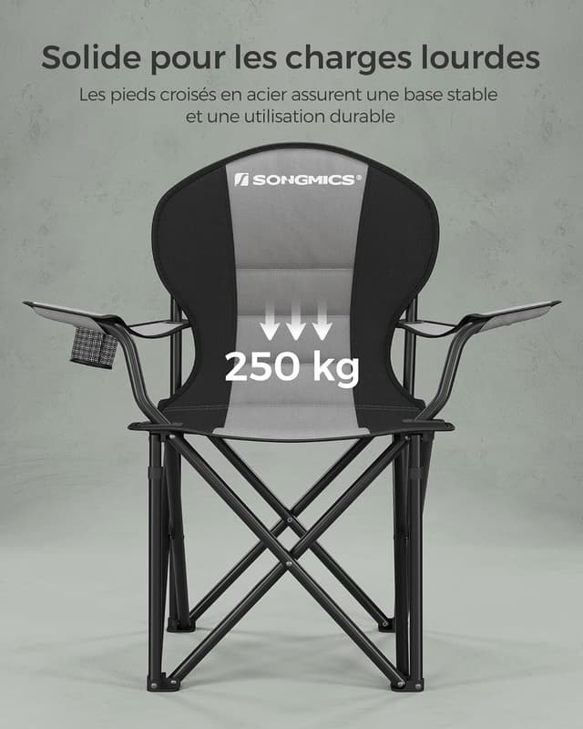 Detalle de SONGMICS Chaise de camping pliable avec assise en éponge et porte-gobelet (jusqu’à 250 kg)