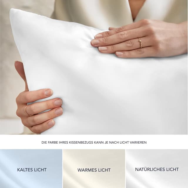 Detalle de Kissenbezüge Seide 80x80 cm (19 Momme), 100% Maulbeerseide, doppelseitig – weiß