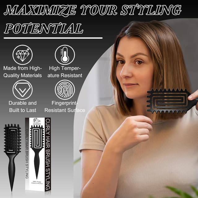 Detalle 2 de Brosse à boucles noire pour démêlage doux (poignée ergonomique, antistatique)