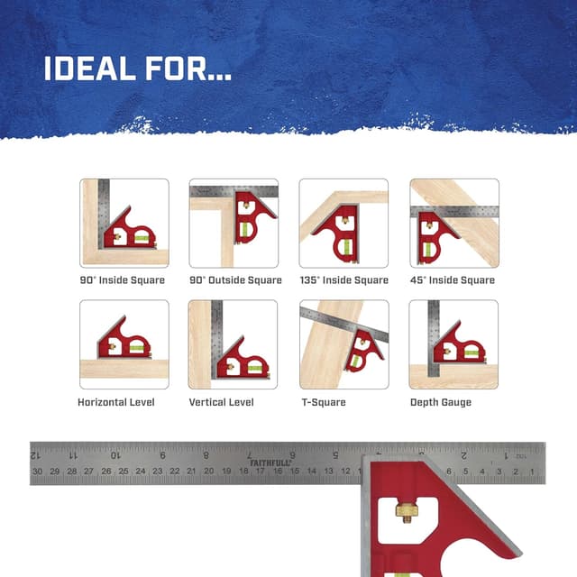 Detalle 2 de Équerre combinée Faithfull 300 mm : mesure, traçage et contrôle d’angles