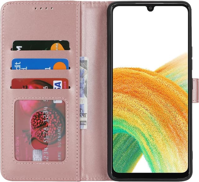 Detalle de Zouzt Wallet Case for Samsung Galaxy A33 (Rose Gold) with 3 Card Slots, Magnetic Clasp & Kickstand