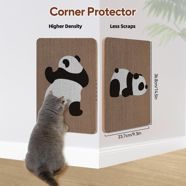 Detalle de AUSCAT 7PCS Cardboard Cat Wall Scratcher (7 scratch pads + box), Panda pattern