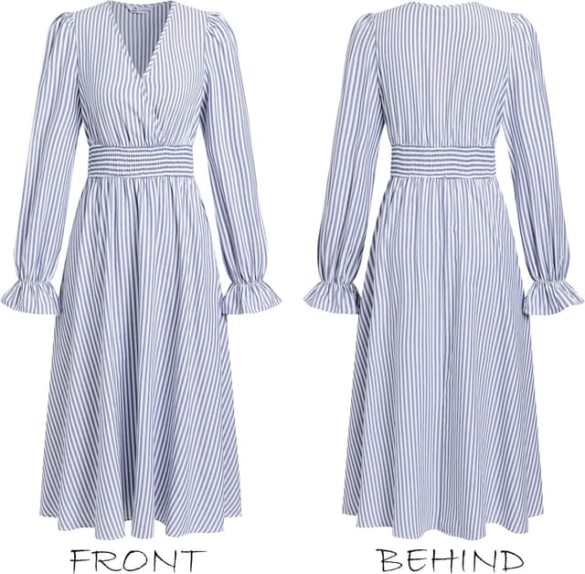 Thumbnail 6 de CUPSHE robe rayée col en V, taille smockée