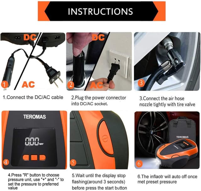 Thumbnail 3 de TEROMAS Tire Inflator Portable Air Compressor 12V