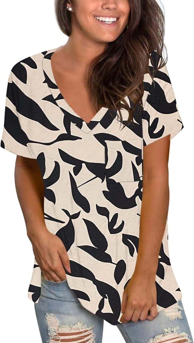 Detalle de MOLERANI t-shirts pour femmes à col en V, manches courtes basiques (60% polyester, 5% élasthanne)