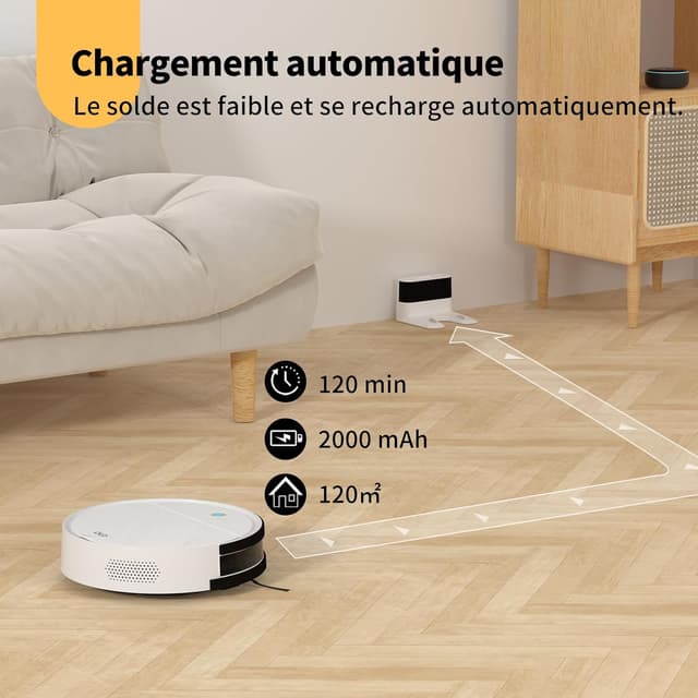 Detalle de OKP K5 : aspirateur robot mince 7,8 cm avec télécommande, lavage et aspiration 2500 Pa