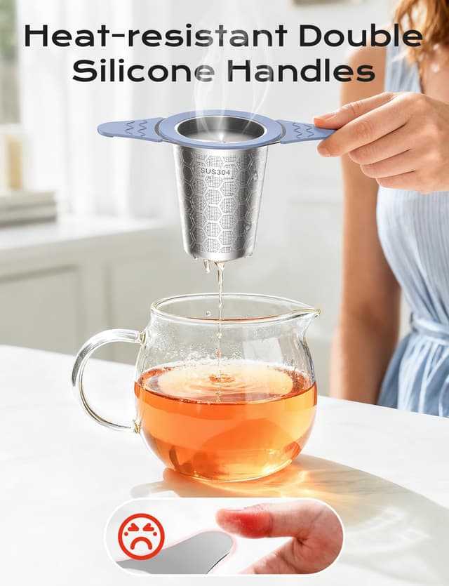 Detalle 2 de CTIANWXY Stainless Steel Tea Infuser for Loose Leaf Tea (Extra-Fine Mesh, Silicone Handles)