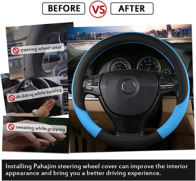 Detalle de Pahajim Lenkradbezug aus PU-Leder (37–38 cm) – universal rutschfest für Auto, Jeep & SUV