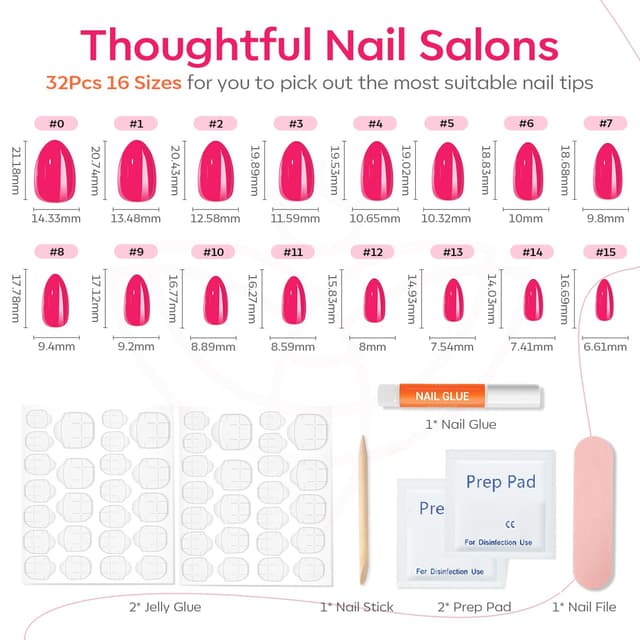 Detalle de Press on Nails 32 pcs Almond Hot Pink