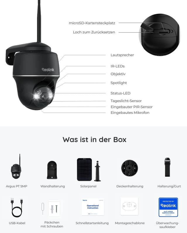 Thumbnail 6 de Reolink Argus PT 5MP Solar Überwachungskamera