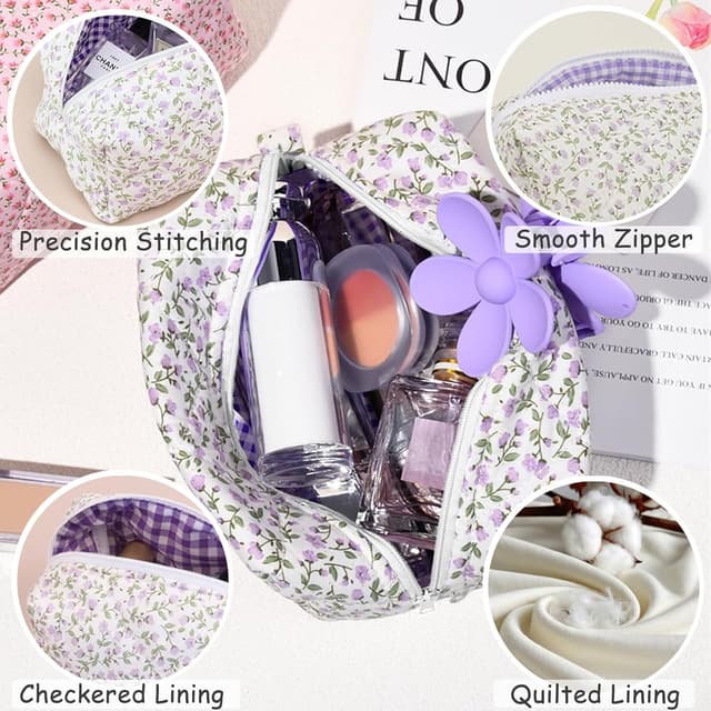 Detalle de Aucuu Borsa da toilette da viaggio trapuntata con motivo floreale