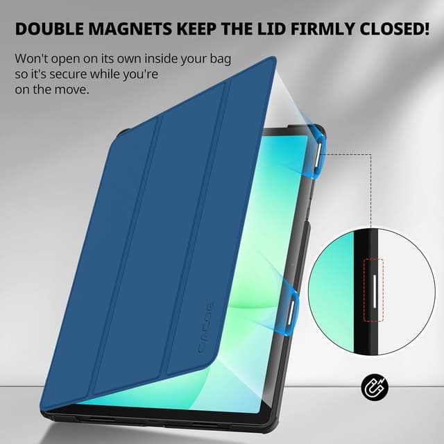 Detalle 1 de CACOE Ultradünne PU-Ledertasche für Samsung Galaxy Tab A11+ / A9+ 11 (2025) mit Standfunktion und Schutzfolie – Meeresblau