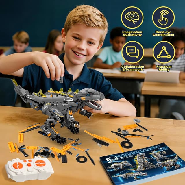 Detalle de Sunrad Technik Roboter-Bauspielzeug 5-in-1 mit App & Fernsteuerung (935 Teile) – Programmierbares Technic-Set für Kinder 7–12+