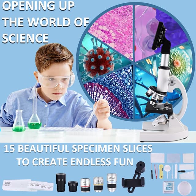 Detalle 2 de Herwicm Microscope 40X–2500X with 4.3-Inch HD Display, LED Fill Light, and Starter Lab Kit (White)