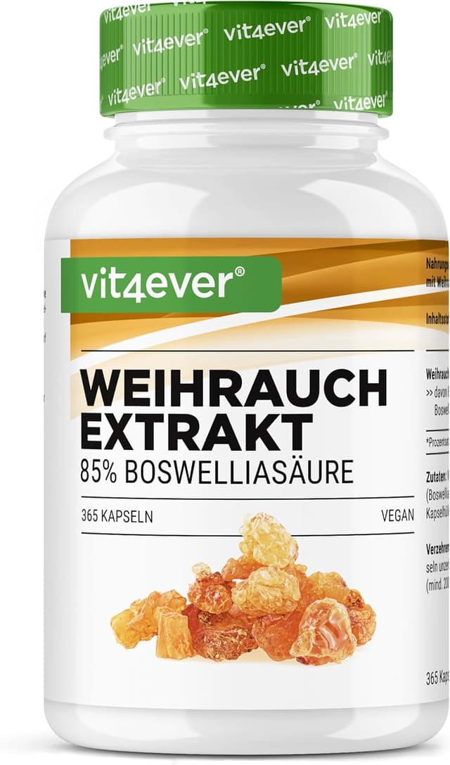 Detalle de Vit4ever Weihrauch-Extrakt 365 Kapseln (Premium, 85% Boswellia-Säure) – vegan, laborgeprüft