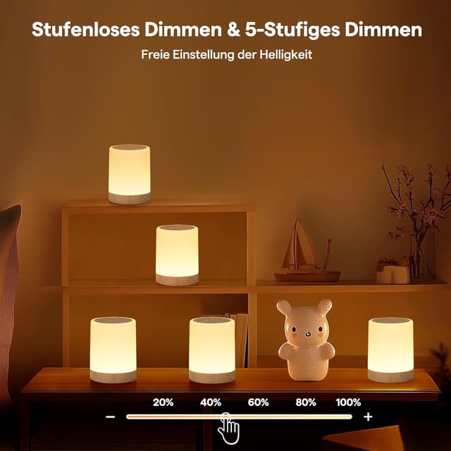 Detalle 2 de Bonsery Touch dimmbare Nachttischlampe mit 256 Farben, USB-Akku & Timer