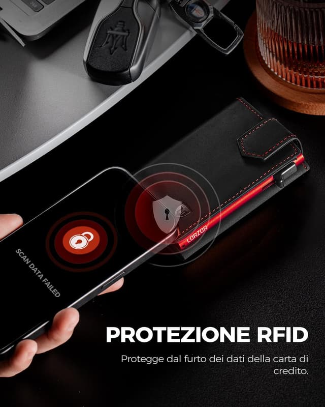 Detalle de LORZOR portafoglio uomo slim RFID 10 carte