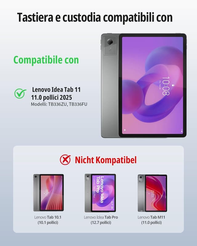 Detalle 2 de EasyAcc Cover per tastiera compatibile con Lenovo Idea Tab 11" (2025) TB-336ZU/TB-336FU con pellicola protettiva e custodia rimovibile