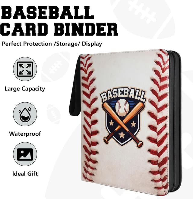 Detalle de Baseball Card Binder (9-Pocket, Zipper Zip Binder) with Up to 900 Storage Pages