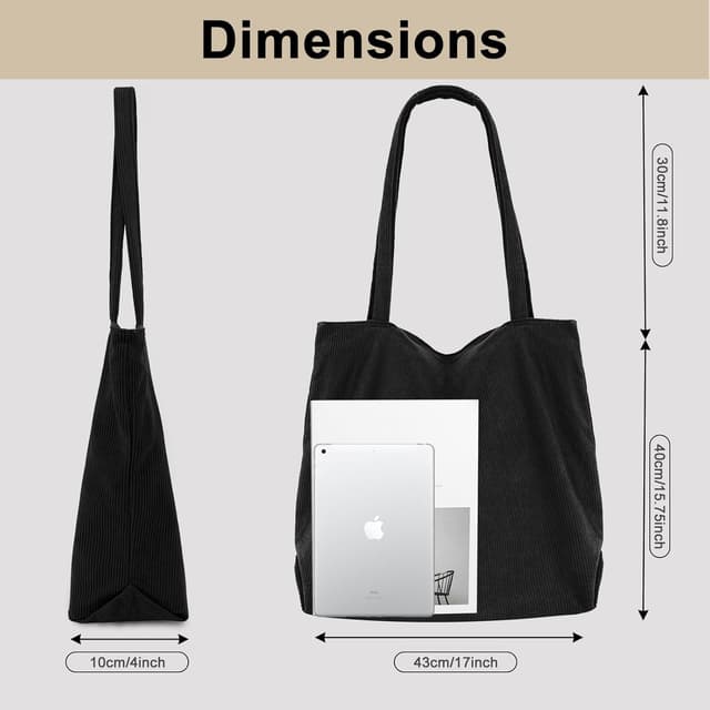 Detalle 2 de CNMTCCO Cord Shopper-Tote für Damen mit Reißverschluss – große Tragetasche für Alltag, Arbeit und Reisen