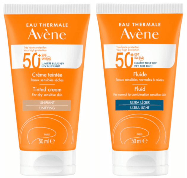 Detalle de Avène Solar Crema SPF50+ Color y Fluido SPF50+