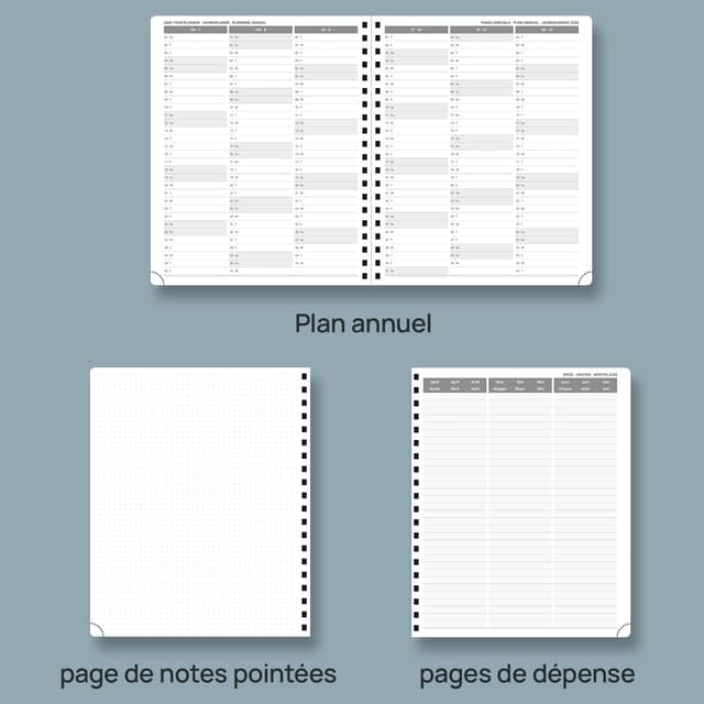 Detalle de POPRUN Agenda 2026 semainier vertical 26,5 x 21,5 cm en couverture souple PU (pourpre) + règle signet