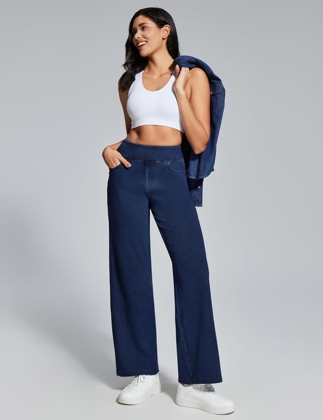 Detalle de Heathyoga Wide Leg Jeans for Women (High Waist Pull-On, Stretch Denim)