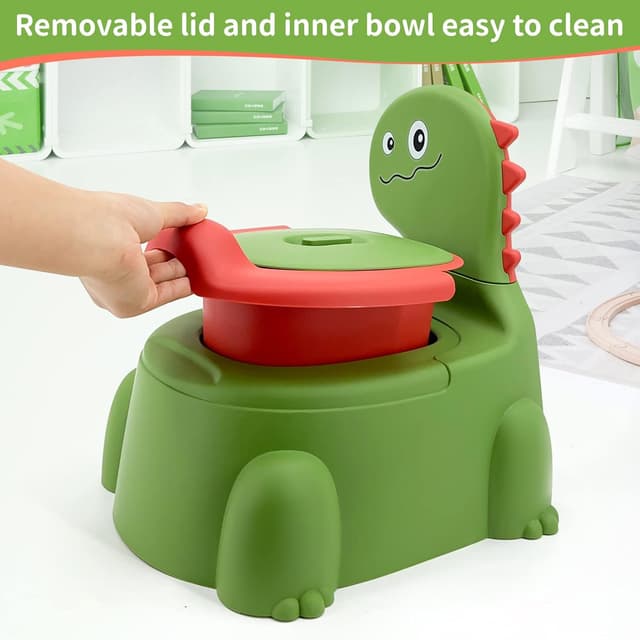Detalle de Dinosaur Potty Toilet Training Chair with Lid and Removable Urinal Pot (Green) for 1–6 Year Olds
