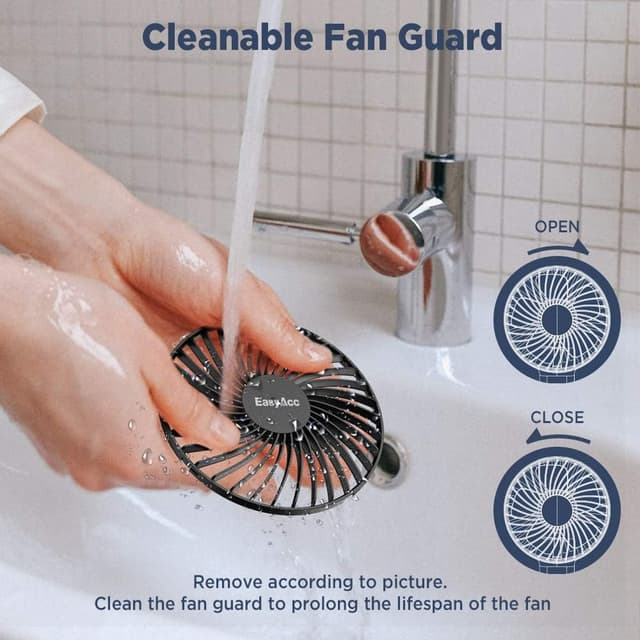 Detalle de EasyAcc EasyAcc Handheld Fan (Portable USB Fan) – Rechargeable, Foldable, 4 Speeds, Up to 17 Hours, Black