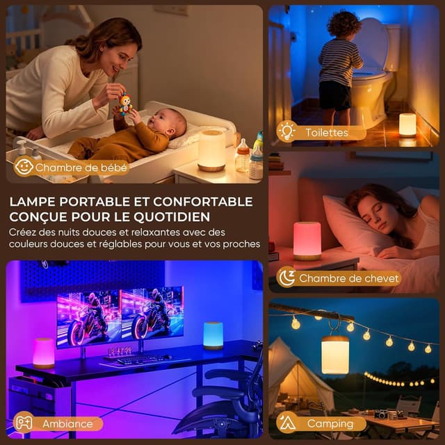 Thumbnail 6 de VIWAVE 2er Set Nachttischlampe für Kinder mit 256 RGB & Timer (akkubetrieben, Touch)