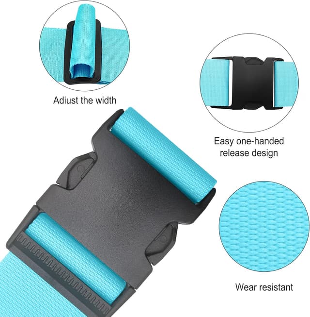 Detalle 2 de Koffer-Gurte 4er-Set mit Adressschild: verstellbare Kofferbänder Kreuzgurt (2 Rosa, 2 Blau)