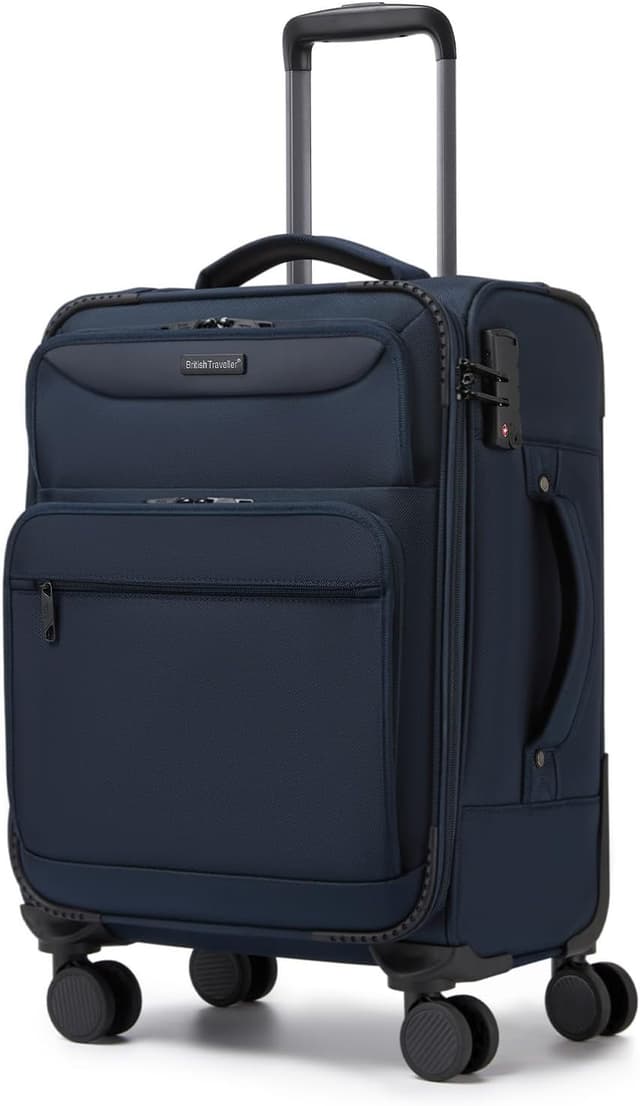 Detalle de British Traveller Valise cabine souple 57,5×37,5×25,5 cm – 40,6 L, 4 roues 360° TSA, marine