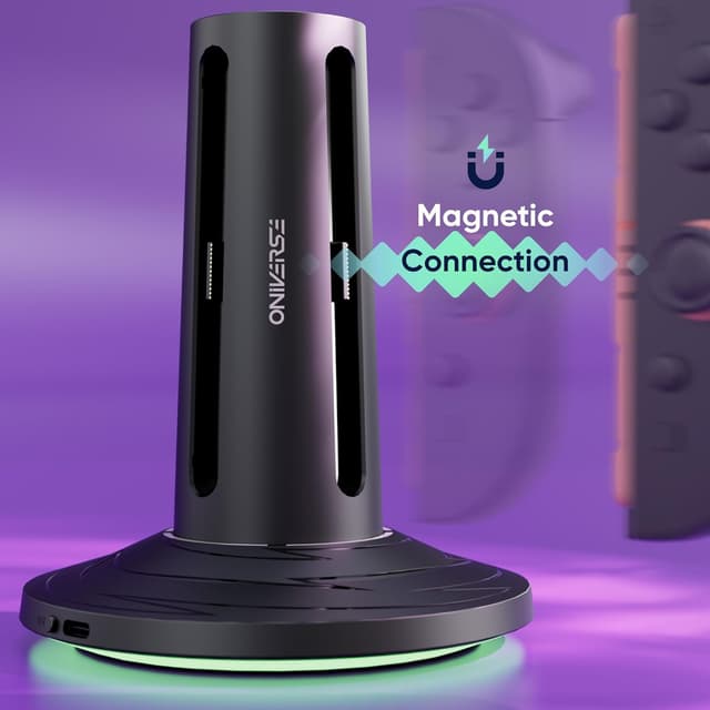 Detalle de Oniverse Joy-Con Ladegerät für Switch 2 – Schnelllade-Station für bis zu 4 Joy-Cons mit LED-Status und 10 Beleuchtungsmodi