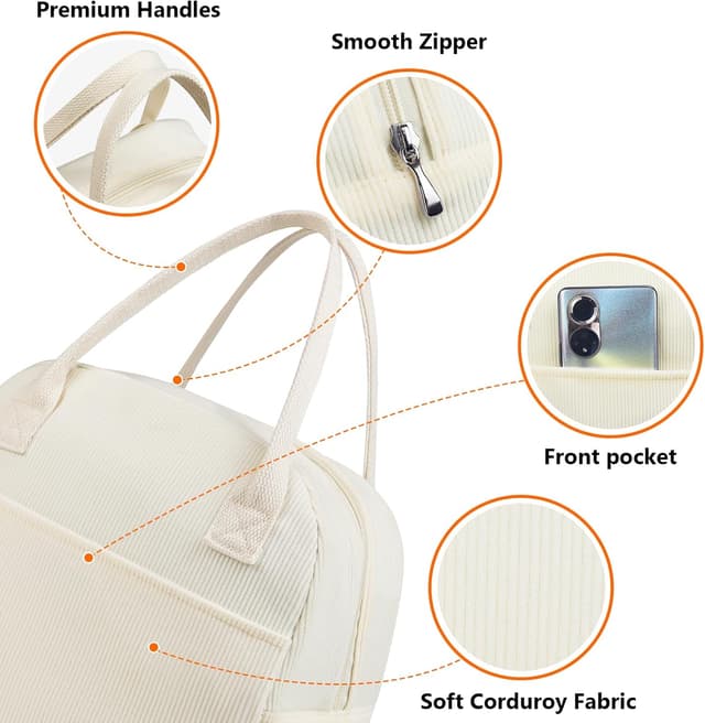 Detalle de Moyad reusable insulated lunch bag (10L) – white thermal tote for work, travel & picnics