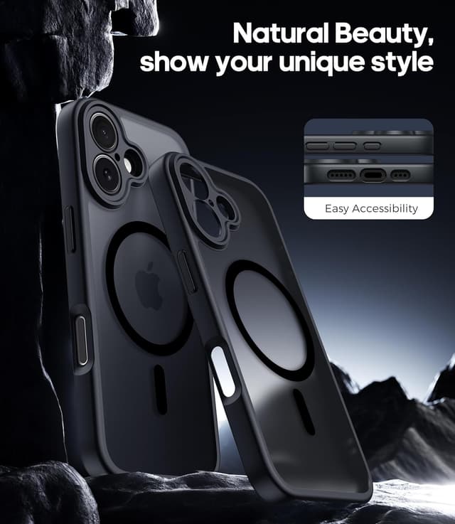 Detalle de FLLAO 3-in-1 Magnetic Case for iPhone 17 with 2X HD Screen Protector (MagSafe-compatible) in Black