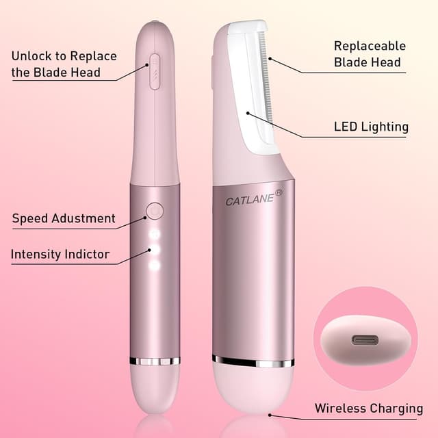 Detalle 2 de Dermaplane Razor for Women Face (Charm Pink) — Sonic Dermaplaning Tool With 10 Blades