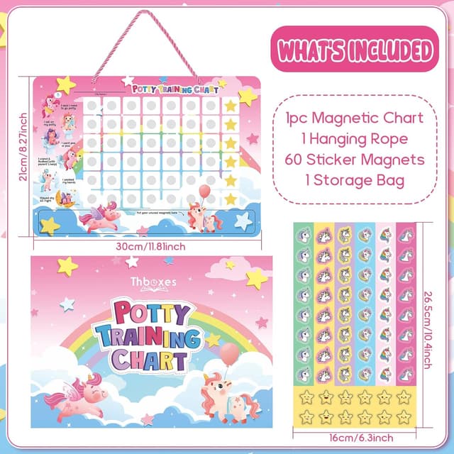 Detalle de Magnetic Potty Training Reward Chart with 60 Reusable Stickers (Unicorn) for Toddlers