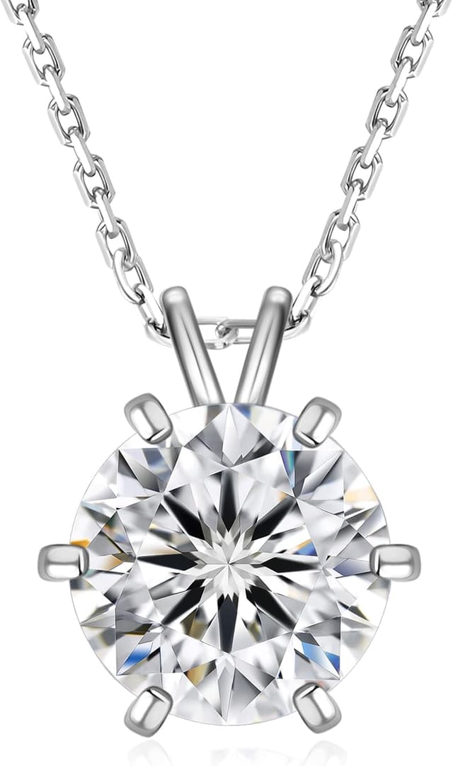 Detalle de KRKC&CO Moissanite Kette aus 925er Silber für Damen mit Anhänger (1–4 ct), Länge verstellbar 45+5 cm