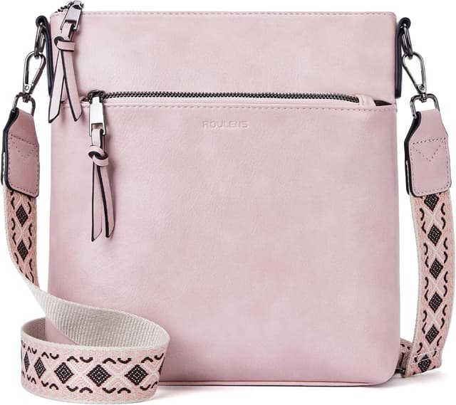Detalle de Roulens Mittel Damen Umhängetasche aus veganem Leder – leichte Crossbody mit verstellbarem breiten Gurt