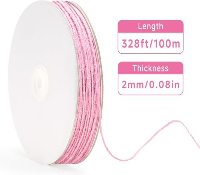 Detalle 2 de G2PLUS 2mm Jute String Twine (100m) Pink Natural Garden Twine for DIY, Crafts & Plant Tying